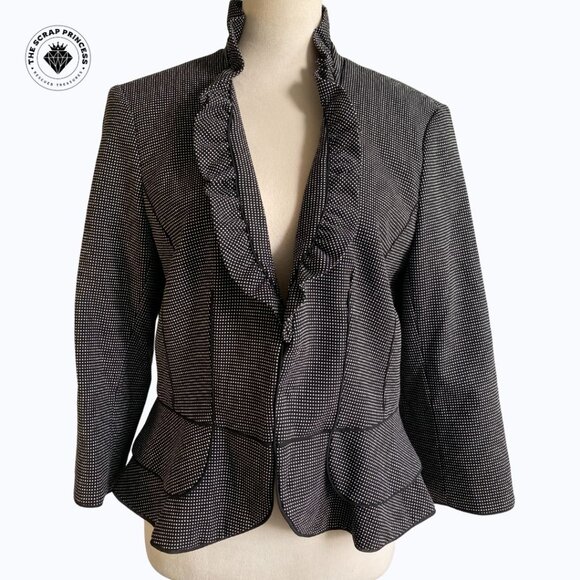 White House Black Market Polka Dot Peplum Blazer Ruffle Collar Size 12 - Picture 1 of 12